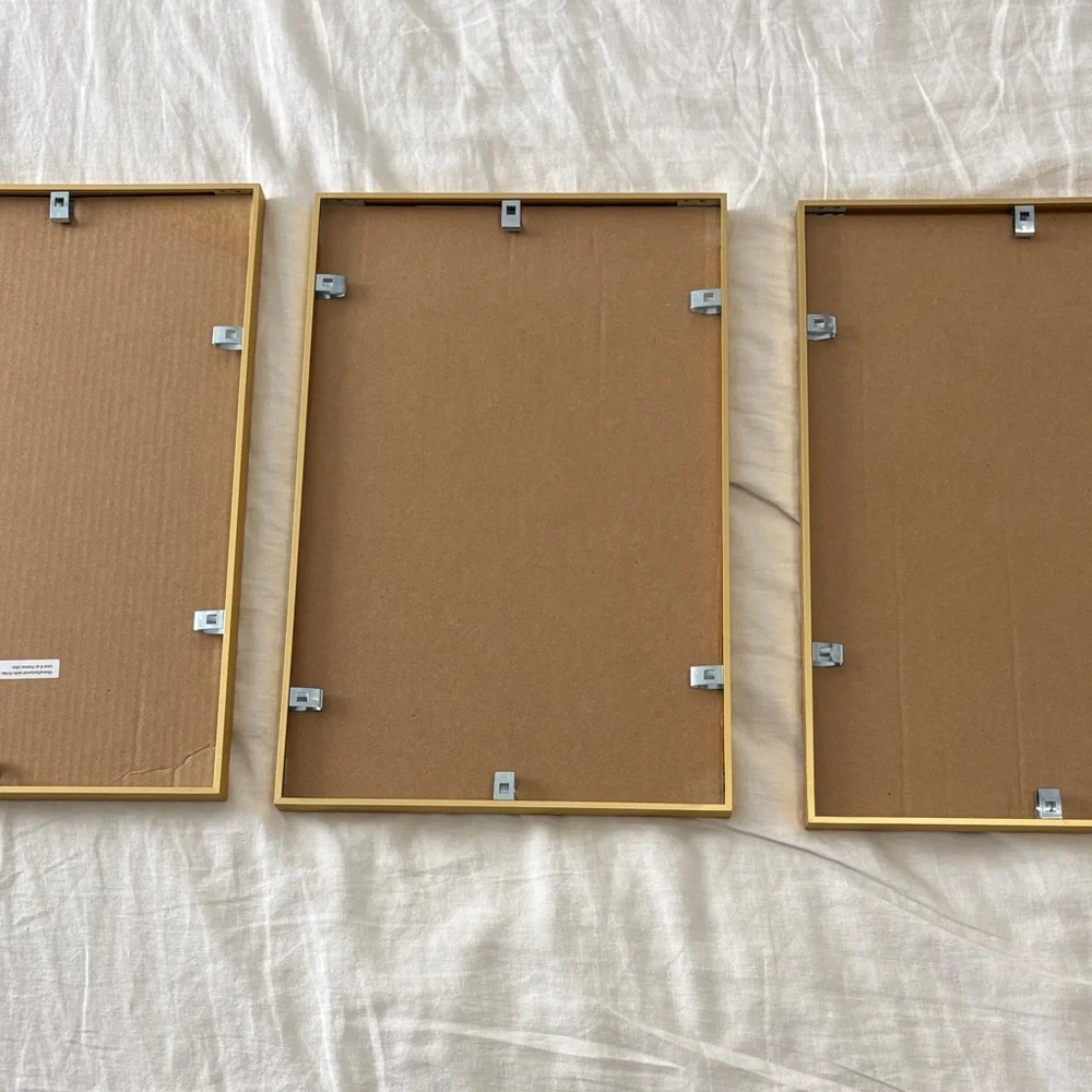 Set of 3 Floral & Green Abstract Gold Frames 11 x 17